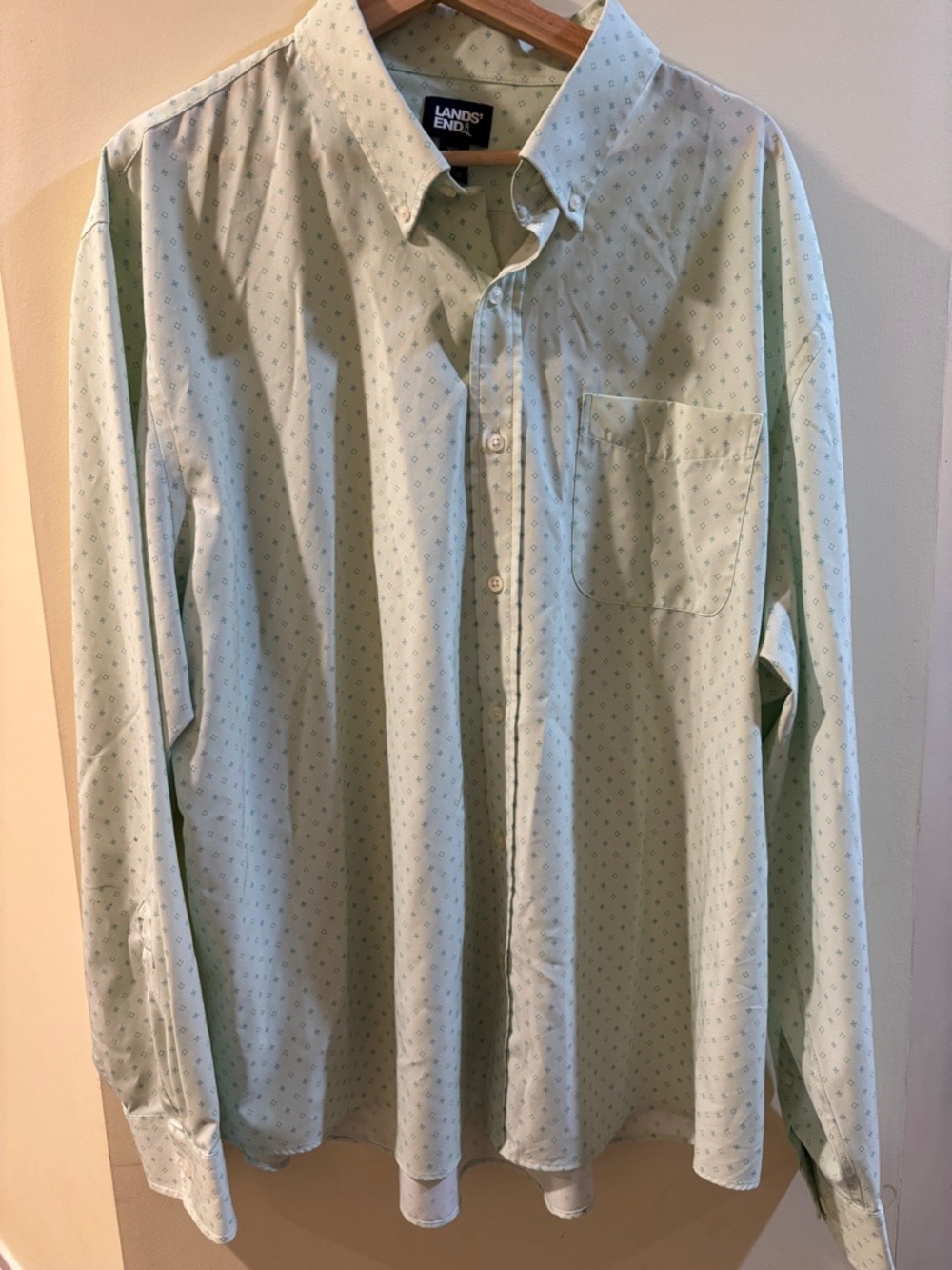 Lands' End Men's Pale Green Micro-Print Button-Down Shirt Silky size XXL